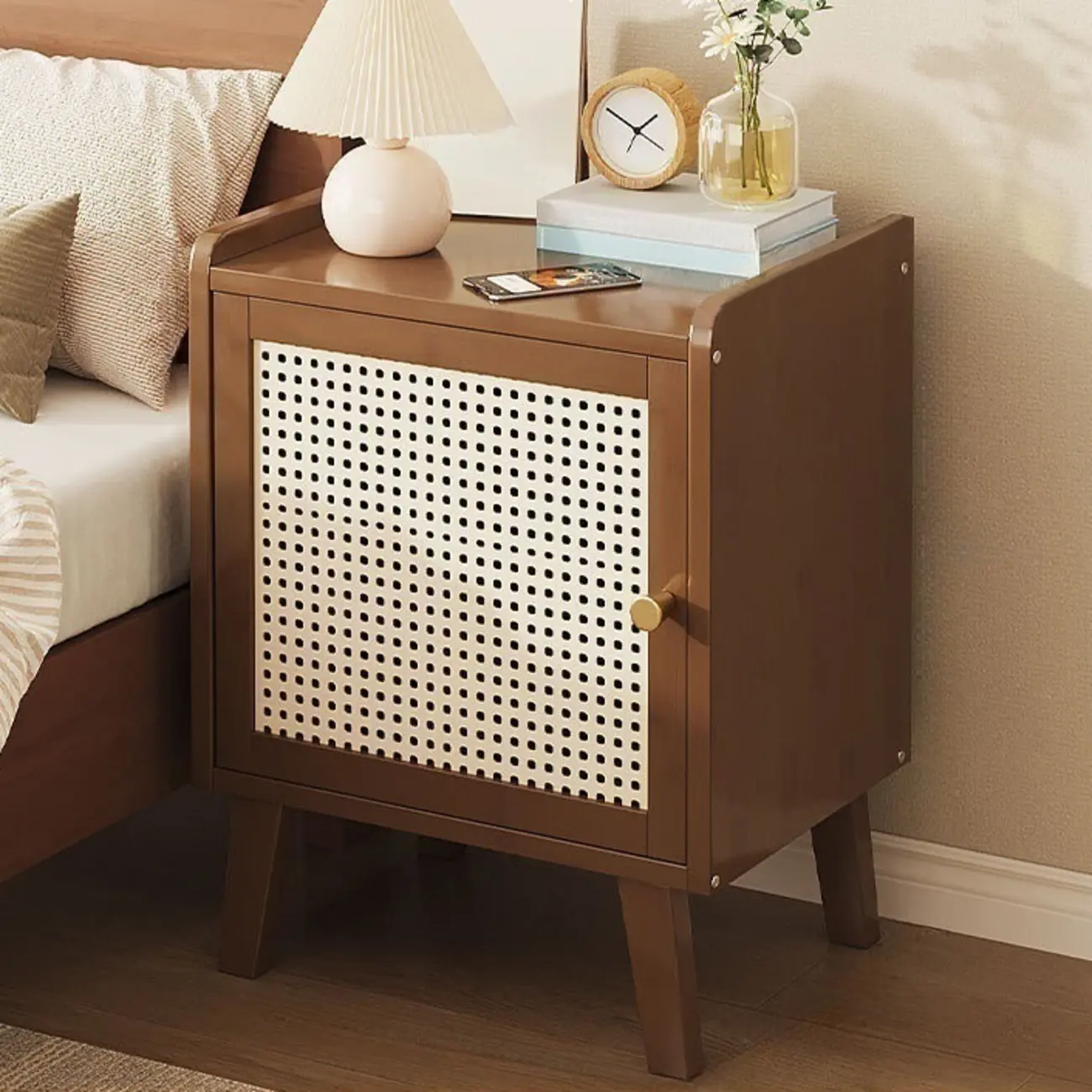 Scandinavian Bedside Table Natural Solid Wood Nightstand