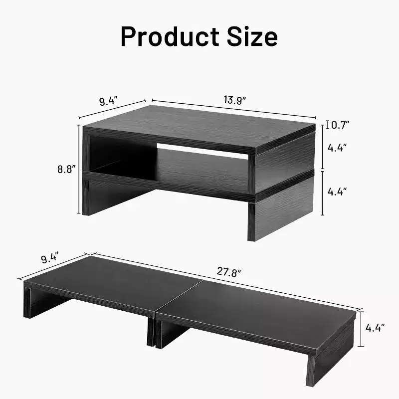 FurnitureR Dual-Tier Monitor Stand Riser, Adjustable Length Computer Monitor Riser with Storage Shelf, Ergonomic Desk Organizer for Laptop, PC