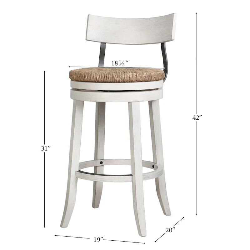 Farmhouse Swivel Wood and Steel Bar Stool with Natural Seagrass Seat