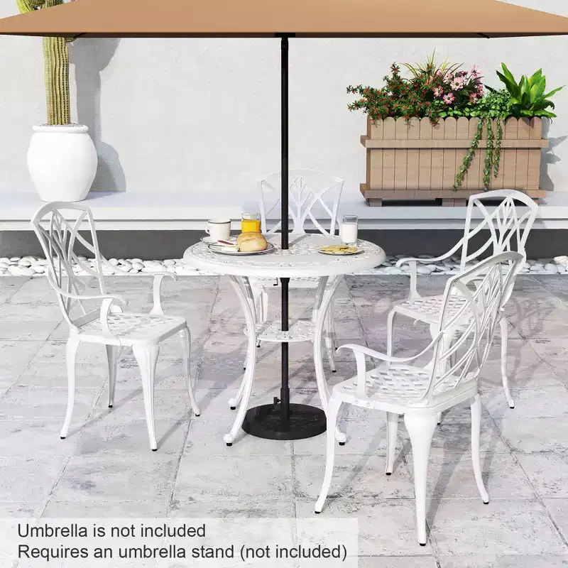 Costway 5 PCS Patio Cast Aluminum Bistro Set Dining Table & Chair with Umbrella Hole