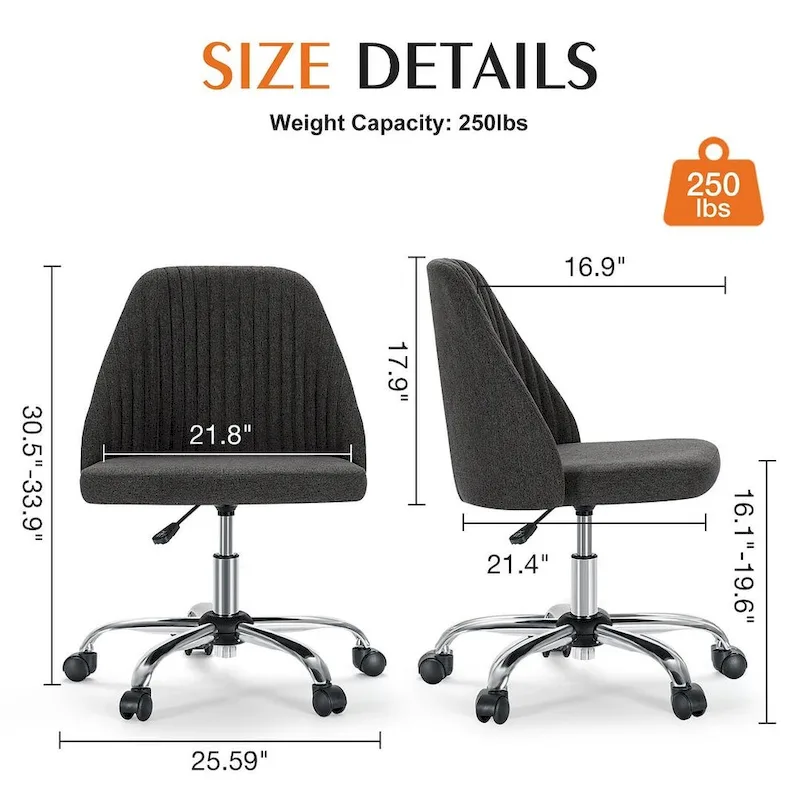 Office Chair with Wheels, Adjustable Height Fabric Upholstered Computer Desk Chair Swivel
