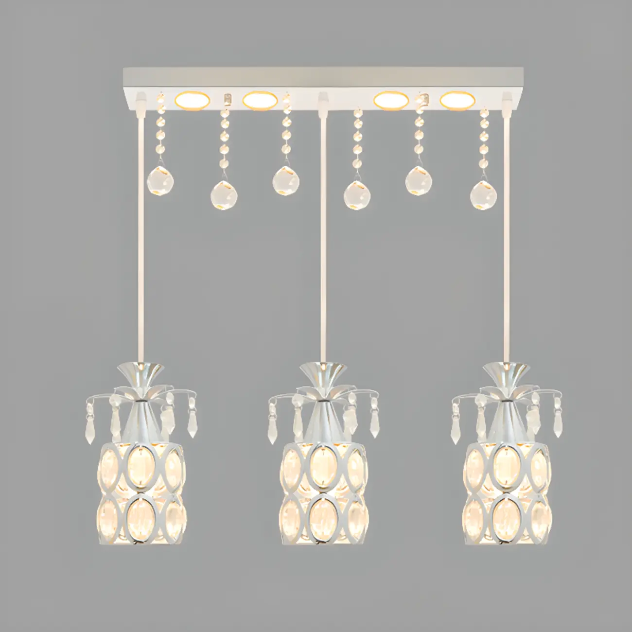 Elegant Cylinder Crystal Kitchen Island Pendant Light with Spotlight