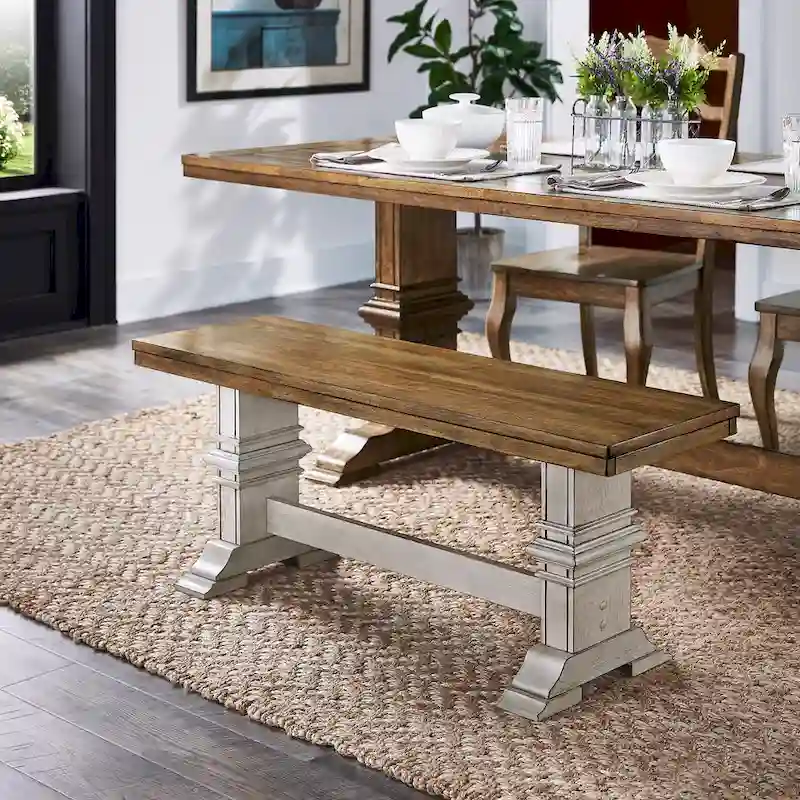 Two-Tone Trestle Leg Wood Dining Bench