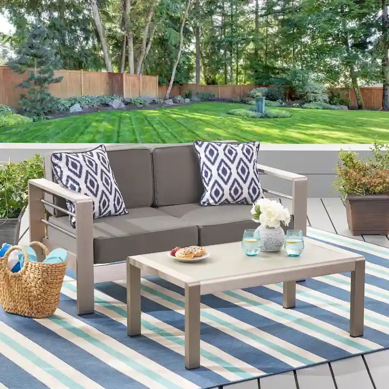 Cape Coral Outdoor Aluminum 2-piece Set with Cushions by Christopher Knight Home