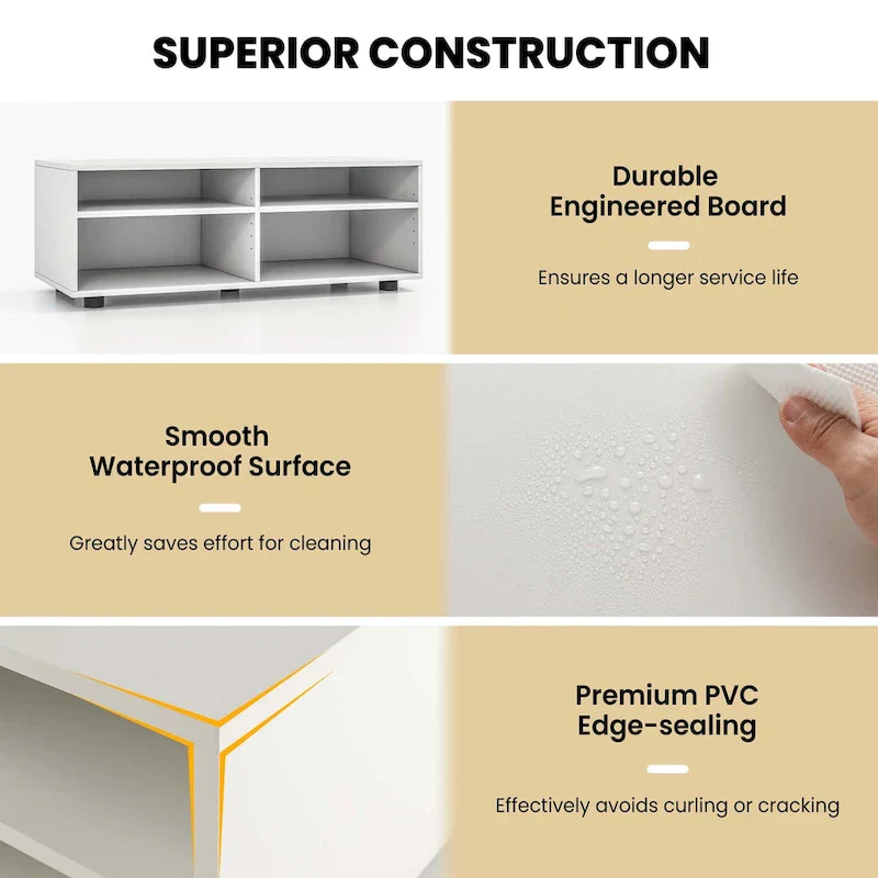 4 Cubby TV Console Table with Adjustable Shelves Entertainment Center