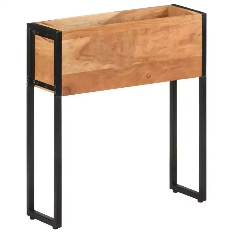 vidaXL Planter Natural wood with black metal frame