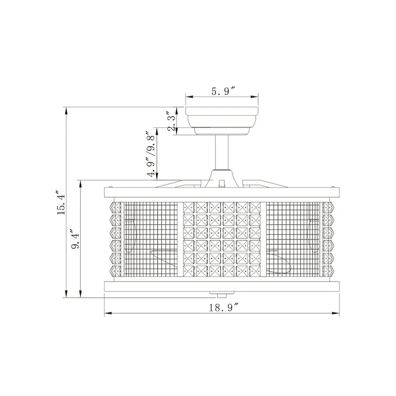 Kellan Chrome Ceiling Fan19-Inch 4-Light Geometric Metal & Crystal Drum Shade (Includes Remote)