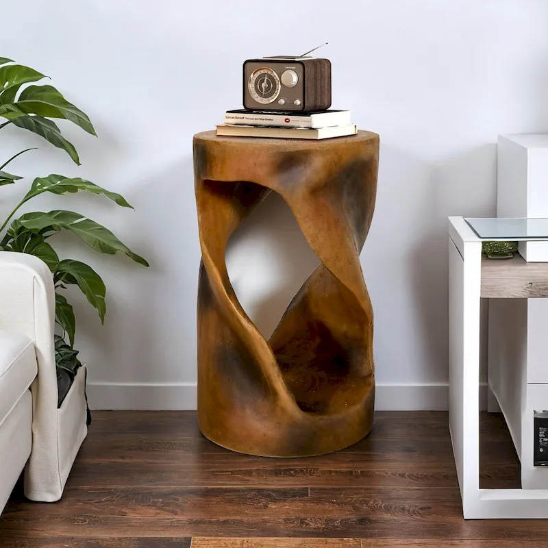 Twist Shape Concrete Side Table,Unique Modern End Table for Home Decor