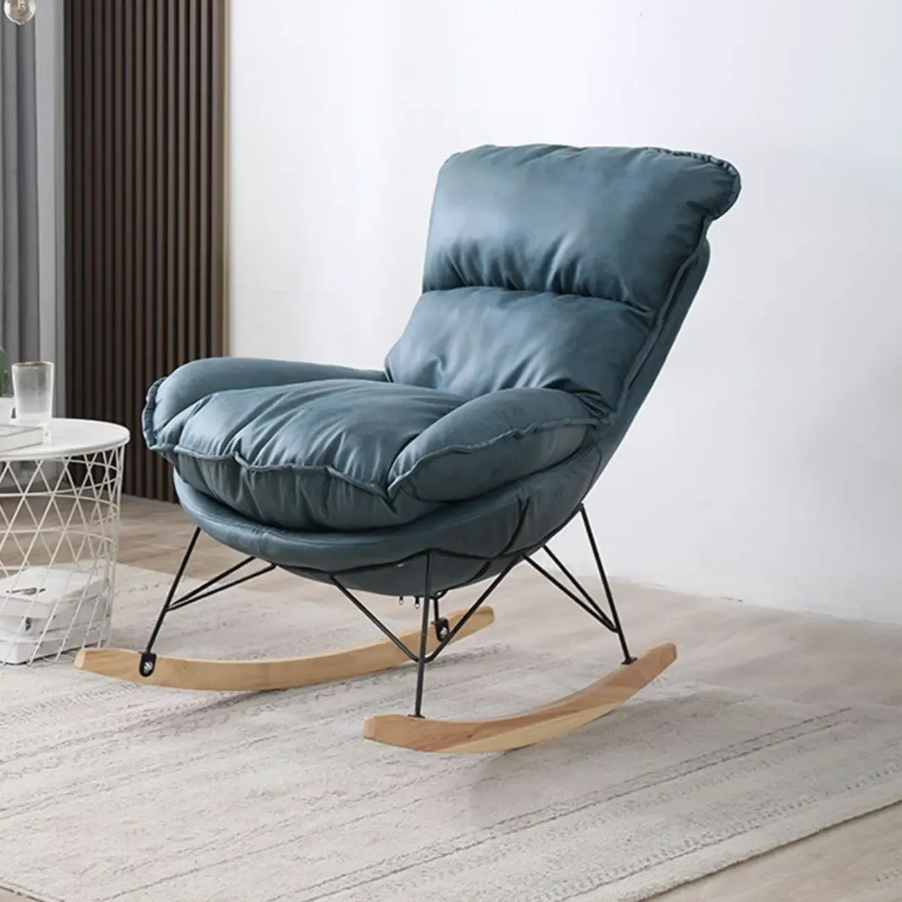 Cotton Upholstered Rocking Chair with Removable Cushions