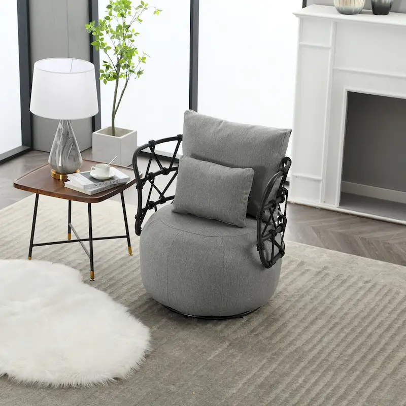 Upholstered Accent Chair with Metal Base