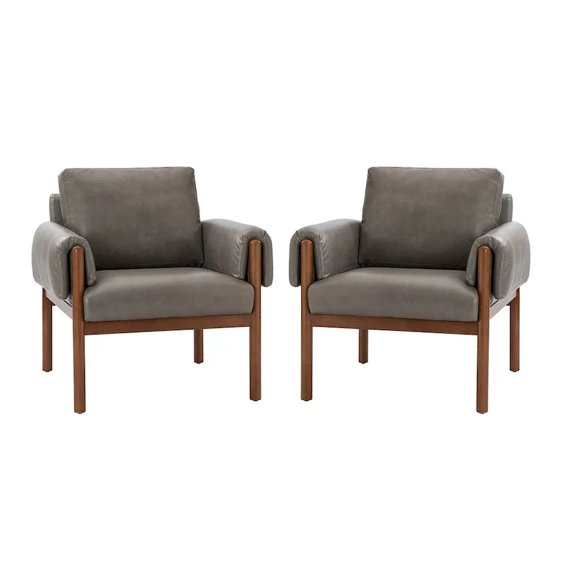 Tiago Comfy Glossy Living Room Armchair with Solid Wood Base Set of 2