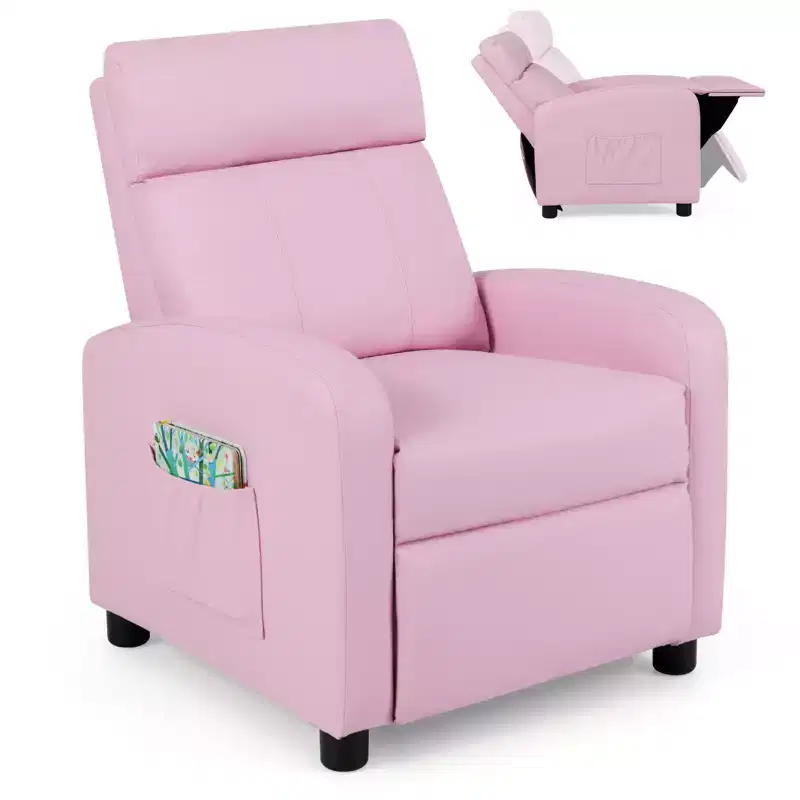 Costway Kids Recliner Chair Adjustable Leather Sofa Armchair w/ Footrest Side Pocket