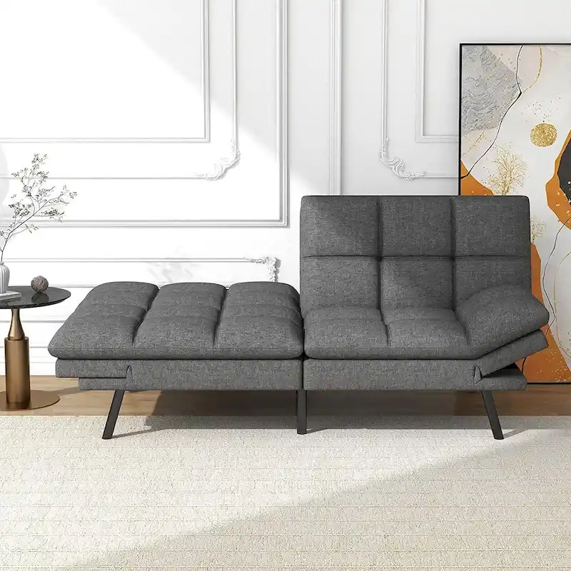 Modern Convertible Futon Sofa Bed with Memory Foam and Adjustable Armrests
