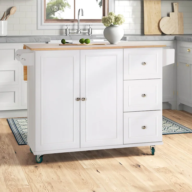 Brown/Cream/Black/Grey/White Rolling Kitchen Island Cart with Drop-Leaf, 1-Person
