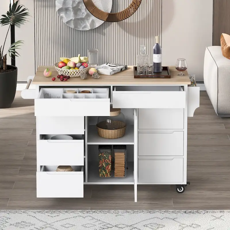 Kitchen Cart with Rubber Wood Countertop