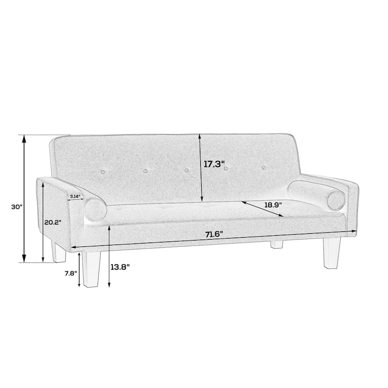 Linen Fabric Modern Convertible Sofa Bed with Removable Armrests