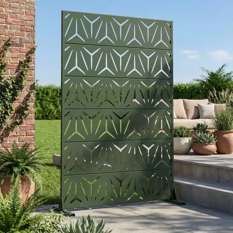 MAYEERTY Star 01 Dark Green Galvanized Steel Room Divider, 72x47x16, 6-Piece Weatherproof Patio Privacy Screen