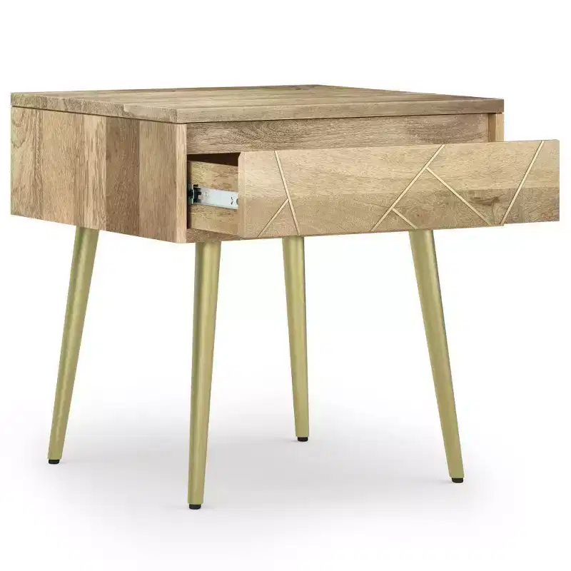 Bissell Side Table Natural - WyndenHall: Mango Wood, Brass Inlay, Mid-Century Modern Design