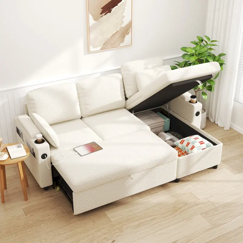 Dark Gray/White/Blue/Green L-Shaped Convertible Sectional Sofa Bed with Storage