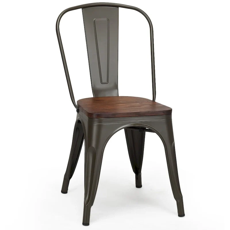 Stackable Bistro Cafe Dining Chair with Metal Frame and Wood Seat