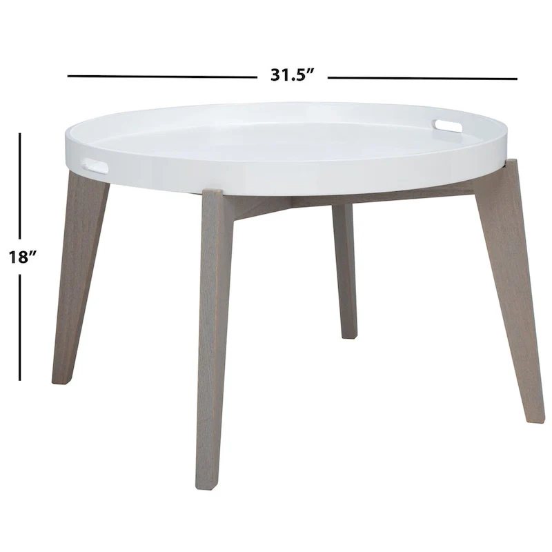 Round End Table with Removable Lacquer Tray – White & Grey, Contemporary Style