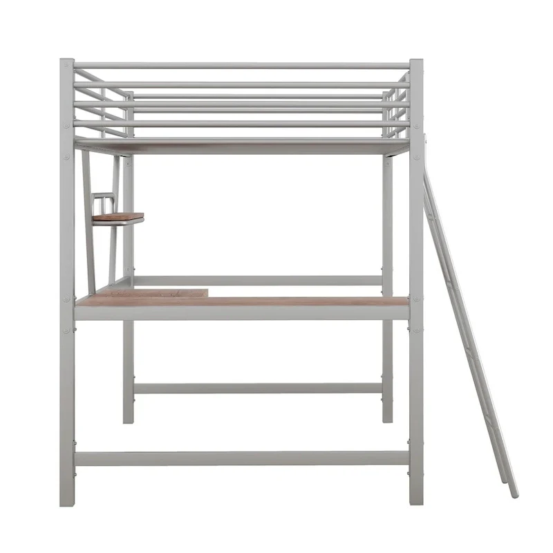 Merax Metal Loft Bed with L-shaped Desk and Shelf