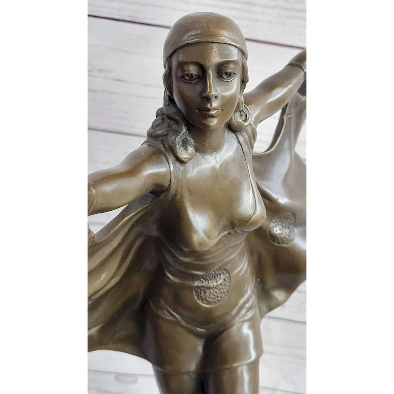 Signed Otto Poertzel Bat Dancer Bronze Sculpture Art Deco Nouveau Marble Figure