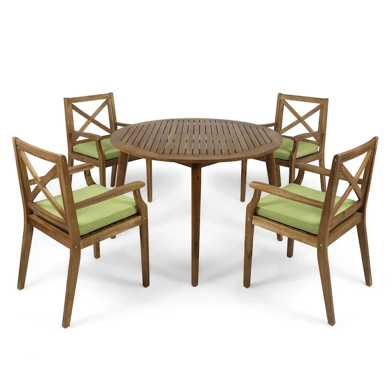 Pines Outdoor 5 Piece Acacia Wood Dining Set with Cushions by Christopher Knight Home