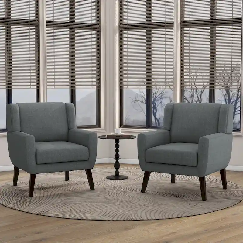 Wingback Accent Chair Set of 2 - Polyester Upholstered