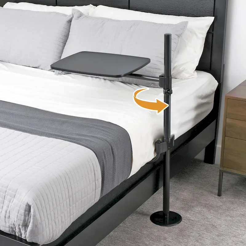 Black Overbed Table, Adjustable Height & 360° Swivel, Single User