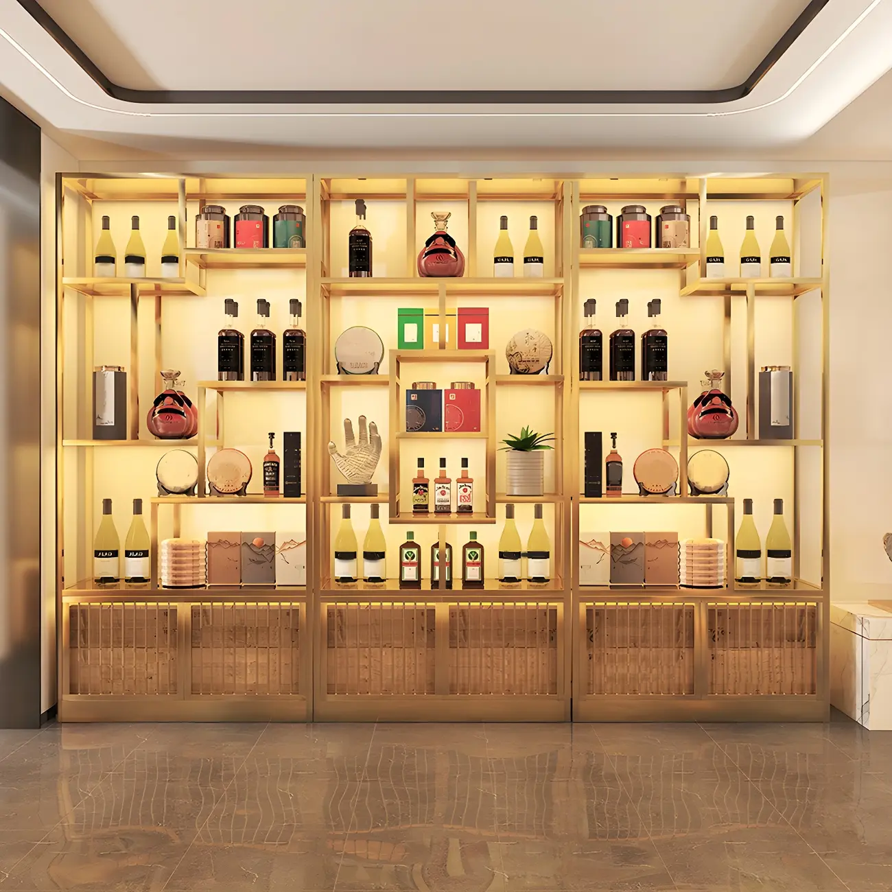 Glam Freestanding Gold Tall Metal Wine Rack