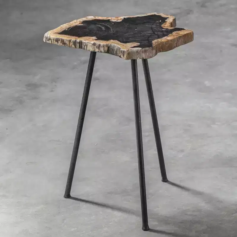 Uttermost Modern Rustic Iron Accent Table 16 Wide Aged Black Natural Wood Tabletop for Living Room Bedroom Bedside Entryway House