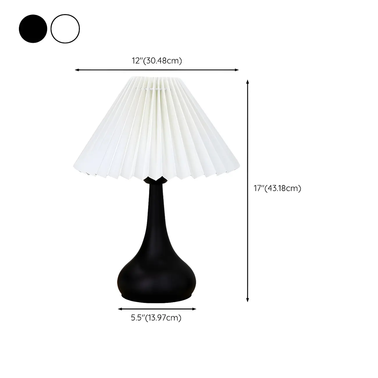 Modern Simple Black LED Table Lamp in Pleated Fabric Shade