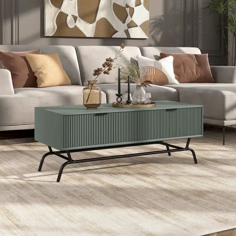 Modern 42-inch Double Drawer Metal Leg Coffee Table