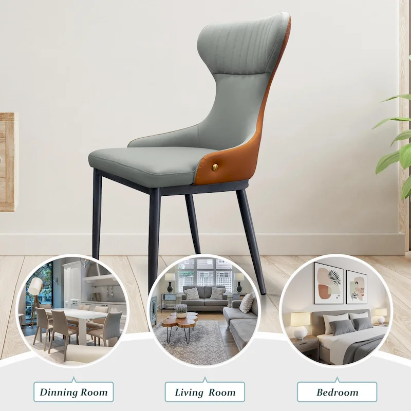 Armless Wingback Dining Chair with Curved Tufted Back & Metal Legs – Grey