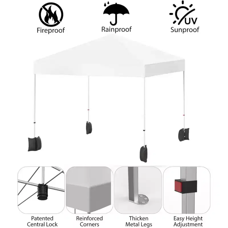 Acekool 10x10 Pop Up Canopy Tent, 1-Person Setup Instant Outdoor Shelter with Roller Bag, Weight Bags, and Stakes for Beach, Camping, Party, White