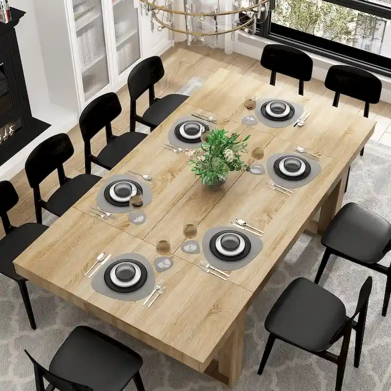 Oak / Black Large Conference Table with Wood Base – Seats up to 8