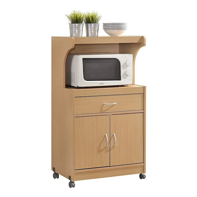 Hodedah HIK72 Microwave Kitchen Cart with Wheels Storage Shelf Cabinet, Gray - 60