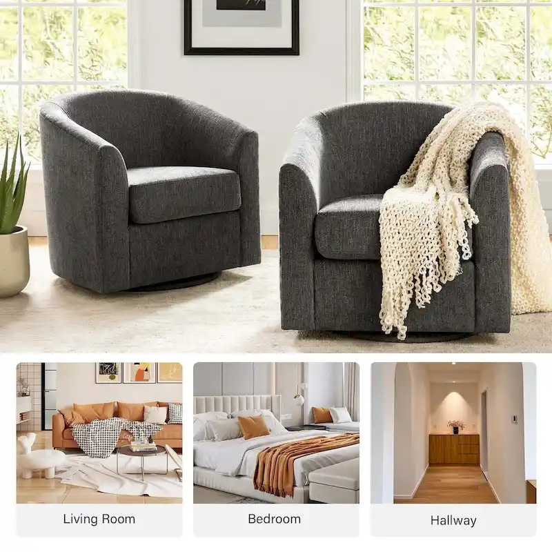 Cuenca Modern Upholstered Barrel Chair with Swivel Base