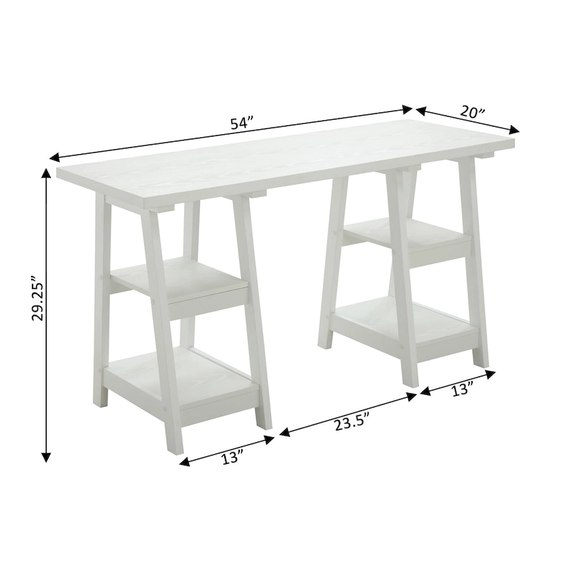 Convenience Concepts Designs2Go Double Trestle Desk with Shelves