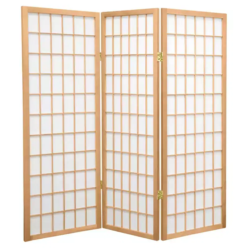 Oriental Furniture 4 ft. Tall Window Pane Shoji Screen - Natural (3 Panels): Oriental Furniture, Hardwood Frame, Metal Hardware