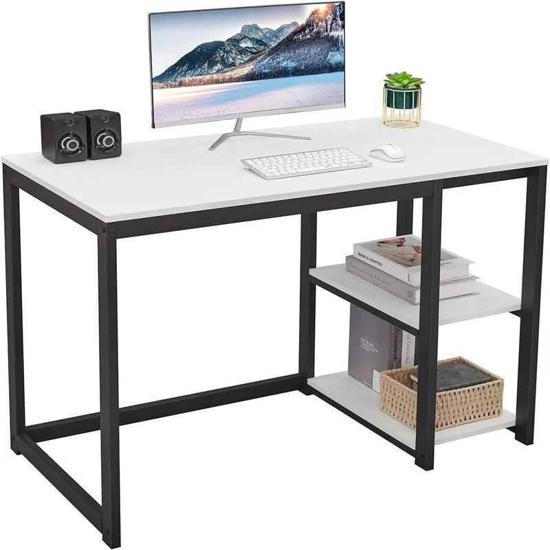White / Black Marble / Oak / Brown / White Marble 2-Tier Computer Desk with Shelves – Modern Style, Home Office Use