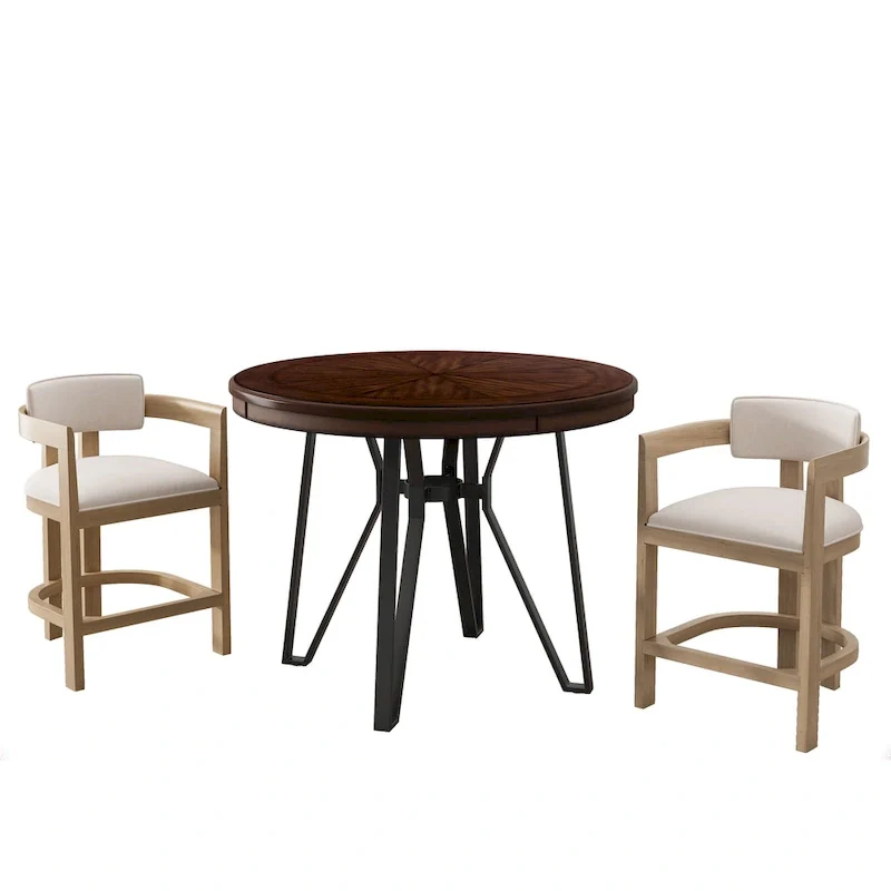 Netia 3-Piece Counter-Height Bar Set with Boucle Upholstered Chairs and Metal Table Base by Christopher Knight Home