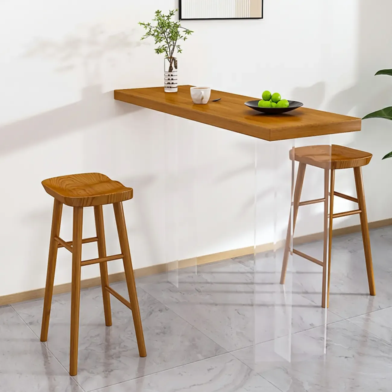 Modern Brown Bar Set with Wood Seating and Footrest