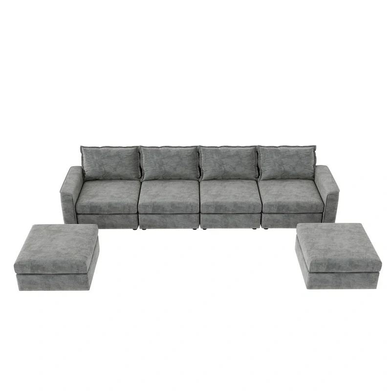 Grey 115 Convertible U-Shaped 6-Seat Modular Sectional Sofa with Ottoman, Customizable Fabric, and Tilting Armrests