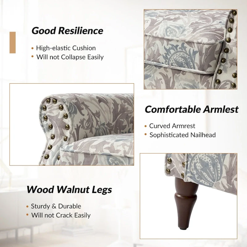 Nyctelius Traditional Polyester Accent Arm Chair with Pattern and Nailhead Trim Set of 2 by HULALA HOME