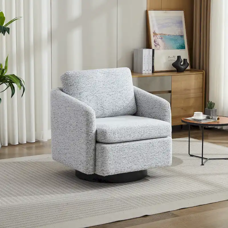 White+Black 31.5 Chenille Swivel Accent Chair with Solid Wood Frame