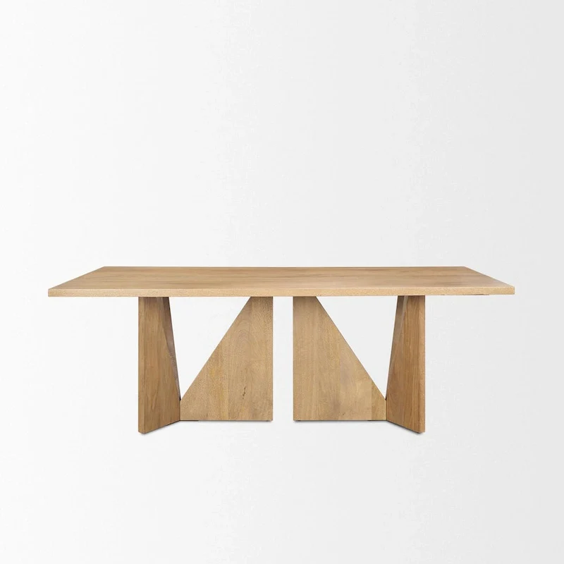 Tarro 84 Rectangular Light Brown Wood w/ Geometrical Base Dining Table - 84.0L x 42.0W x 30.0H