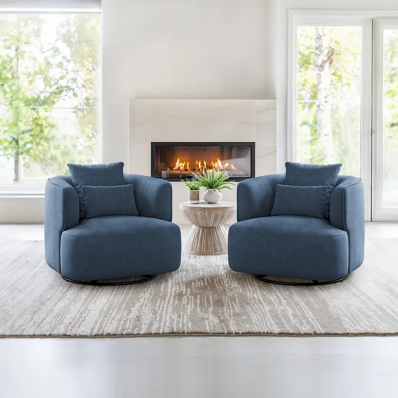 LUE BONA 2 Set Swivel Accent Armchair Fabric Blend, Modern Barrel Living Room Sofa Chair - 32.7  W x 32.7  D x 26.8  H