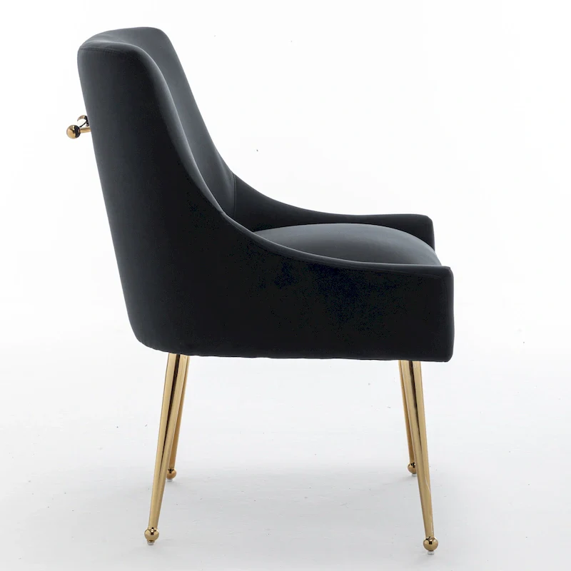 Velvet Upholstered Armless Dining Chair with Gold Metal Legs – Beige / Green / Black / Navy / Grey